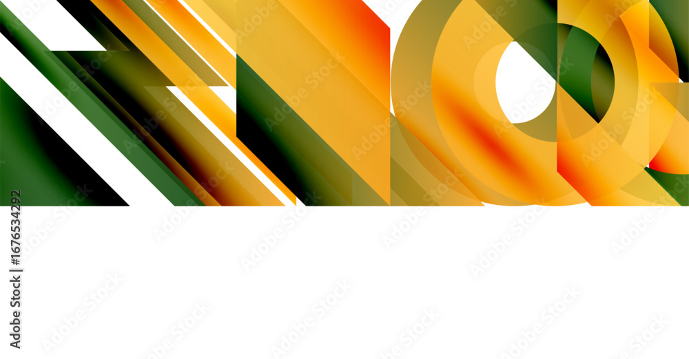 Aufkleber abstract geometric shapes, orange, green, white. diagonal lines intersect circles, creating dynamic 
