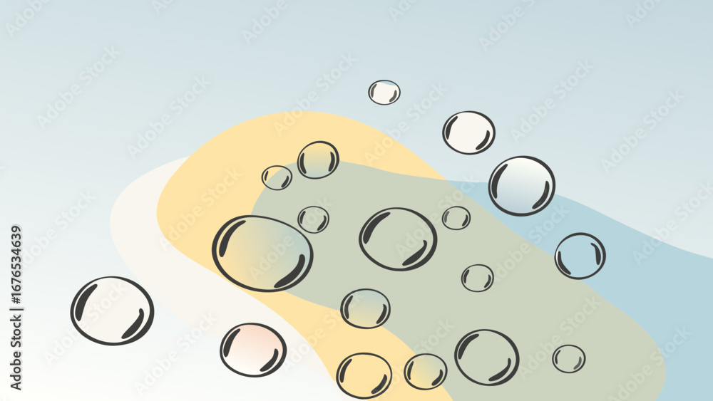 Poster abstract bubbles floating on softly colored wavy background