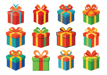 Gift box vector cartoon set icon. Illustration of isolated cartoon icon gift box with ribbon. Vector illustration set christmas present.