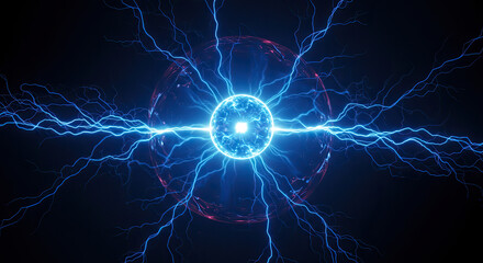 Glowing Blue Energy Ball with Electric Arcs on Transparent Background