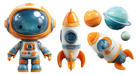 Cute astronaut, rocket, and planets