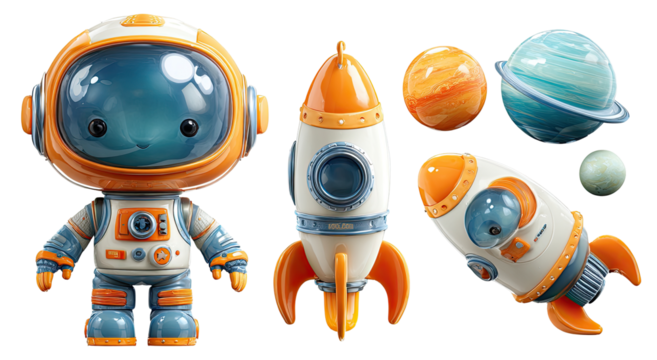 Cute astronaut, rocket, and planets
