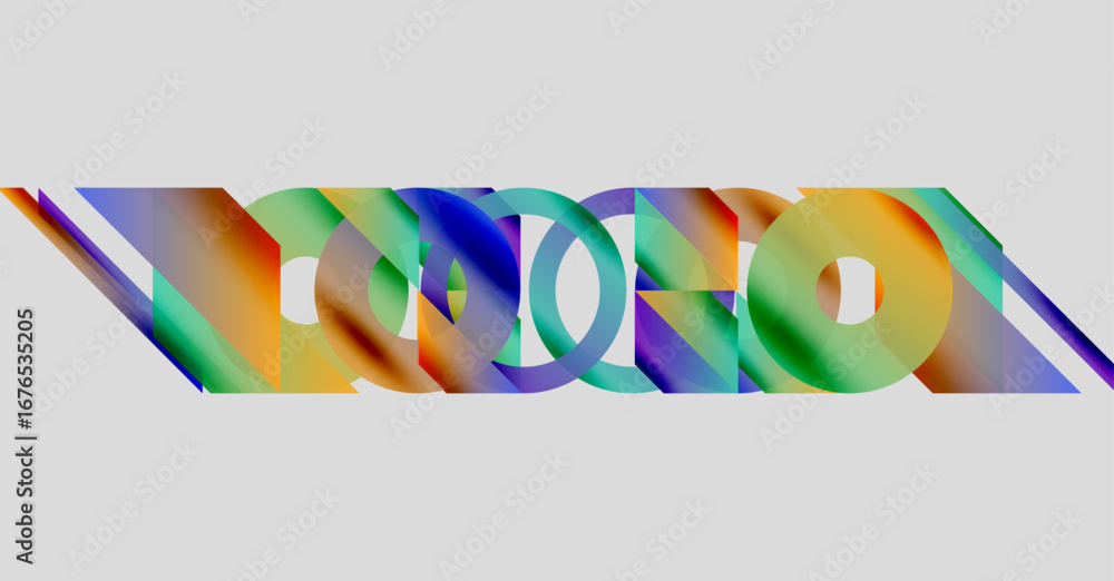 Poster abstract colorful design. overlapping ribbons create dynamic visual effect. bright hues blend, formi