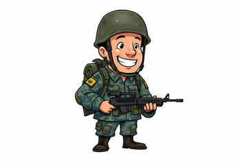 Fototapeta premium Smiling Cartoon Soldier Military Illustration on transparent background