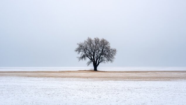 Lonely tree in a snowy field - Powered by Adobe