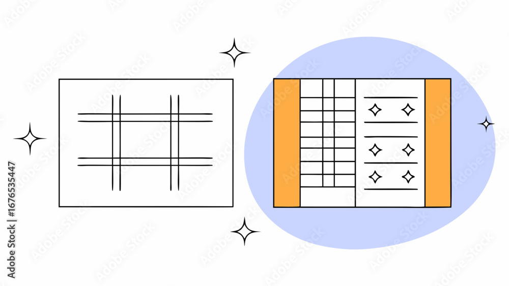 Poster simple grid and star pattern design elements with sparkles