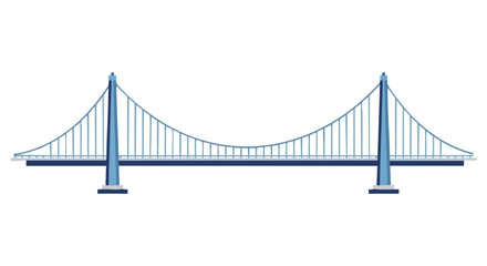 Obraz premium Illustration of suspension bridge with blue pylons and cables on a white background