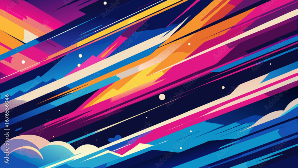Poster vibrant abstract geometric background with diagonal lines in a spectrum of bright colors and subtle 