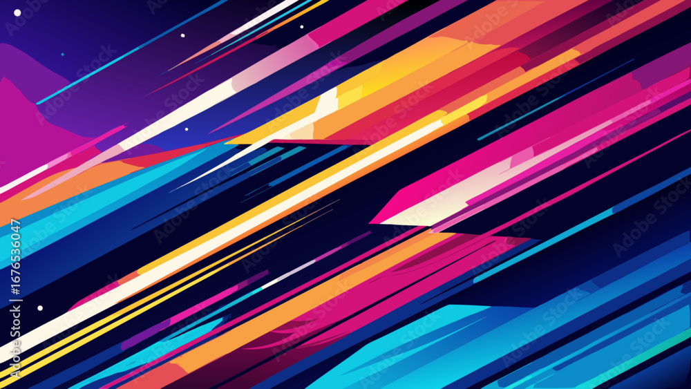 Poster vibrant abstract diagonal stripes bursting with color on a dark background