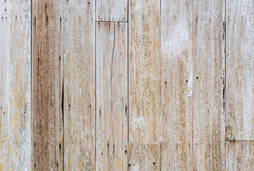 Fototapeta premium empty white wooden grain table by top view or old brown wood wall or floor for home interior or exterior architecture and door texture background or wallpaper on vintage and retro board timber