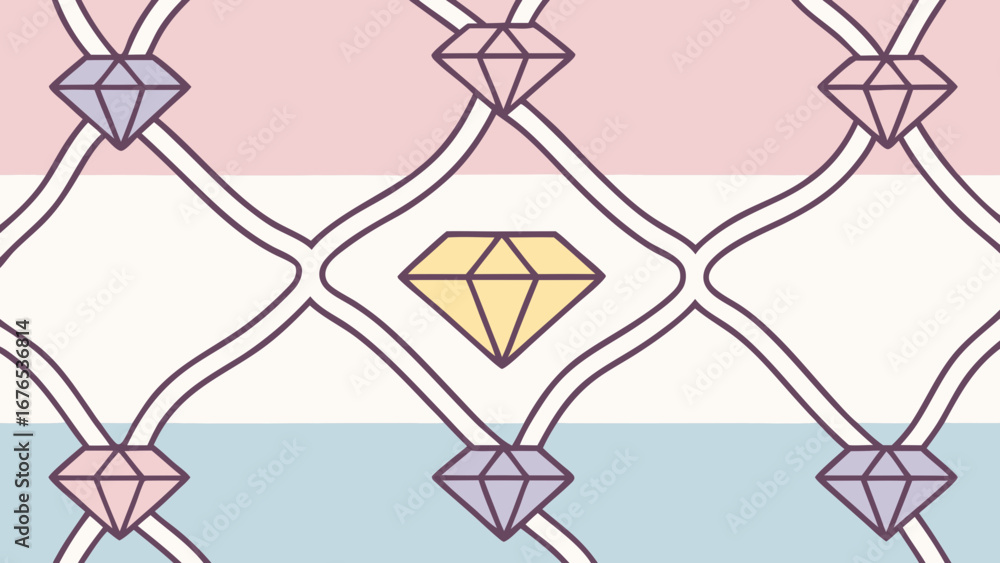 Poster whimsical diamond pattern with pastel color blocking and interconnecting lines