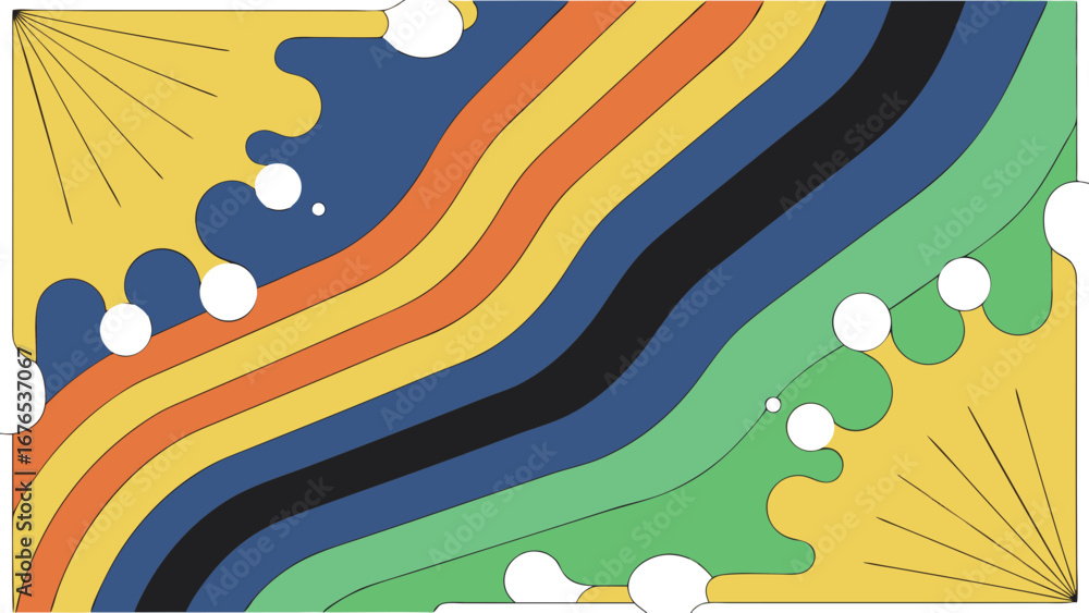 Poster abstract retro wave pattern with organic shapes and sunburst elements