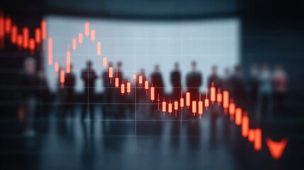 Abstract Stock Market Decline Concept with Blurred Silhouette of Business People in Background Reflecting Economic Challenges and Financial Uncertainty Imagery