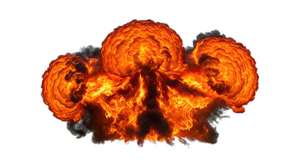 Fiery Orange Explosion with Dark Smoke on White Background