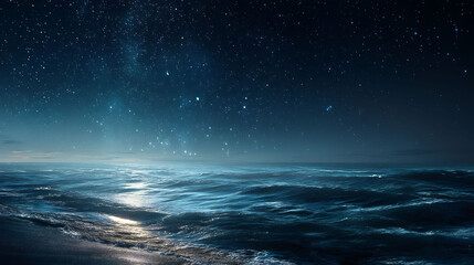 Night ocean stars wallpaper: beautiful starry seascape and ocean waves background art