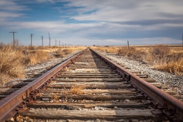 Obraz premium Railroad tracks stretching into a vast landscape