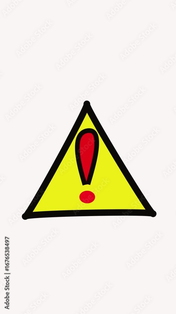 Poster red droplet warning sign in yellow triangle hand drawn animation vertical video. warning symbol with