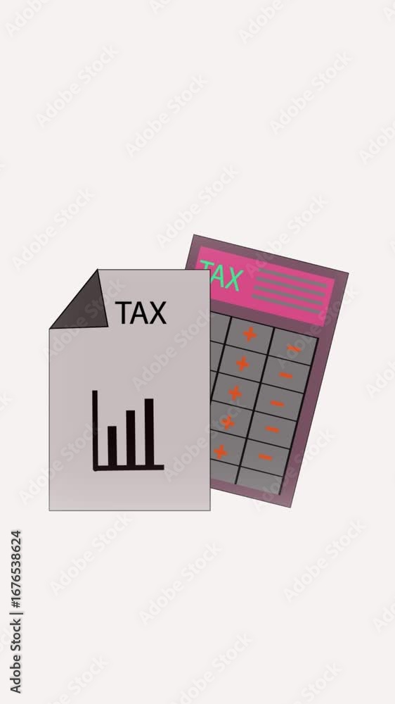 Poster tax document animation with graphs and finance icons vertical video. animated illustration of tax do