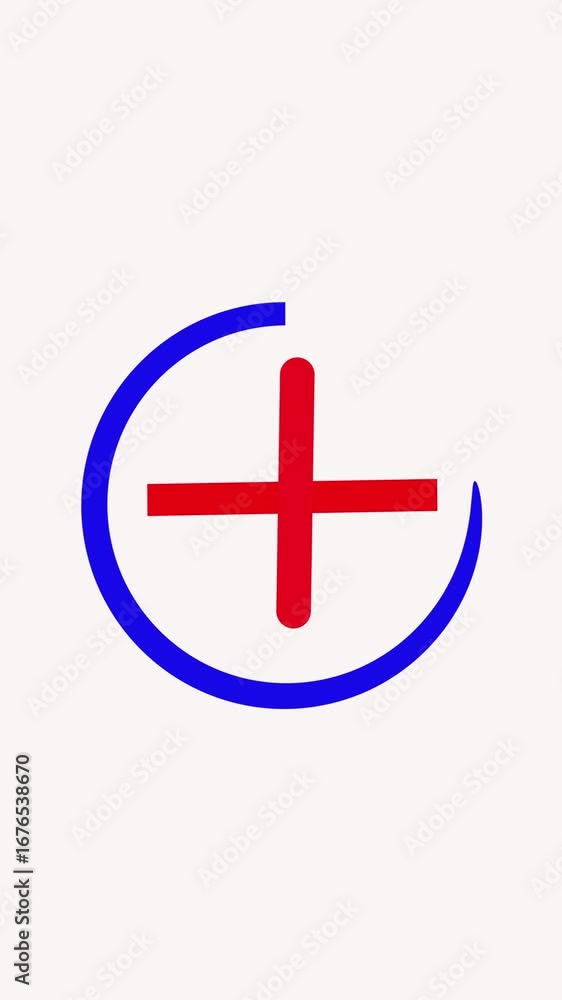 Poster red plus sign within blue ring abstract animation vertical video. abstract graphic design featuring 