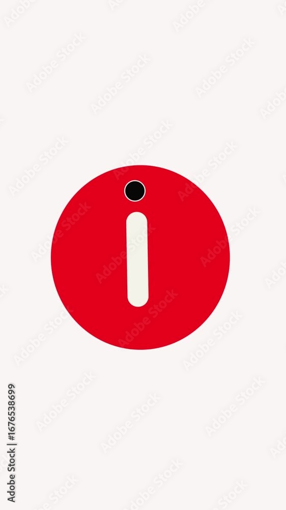 Poster infographic animation featuring red i symbol in circle on soft background vertical video. red circle