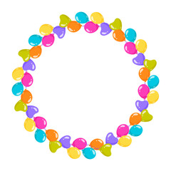 wreath with colorful party balloons, Happy Birthday, for birthday or festive designs.