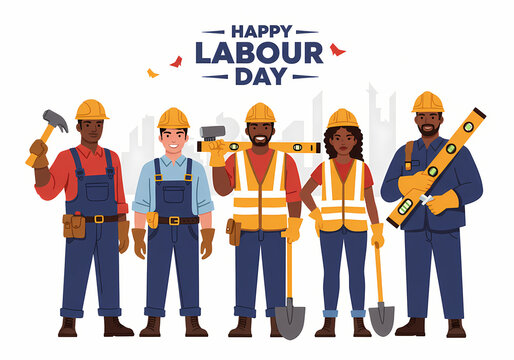 International Labour Day Diverse Workers Celebrating Achievements in Construction Engineering and Trades on transparent background
