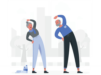 Happy elderly people enjoying activities together illustration