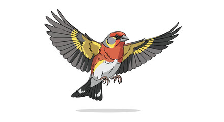 Detailed Illustration of a Colorful Bird in Flight, Depicting Wings Spread and a Graceful Airborne Movement