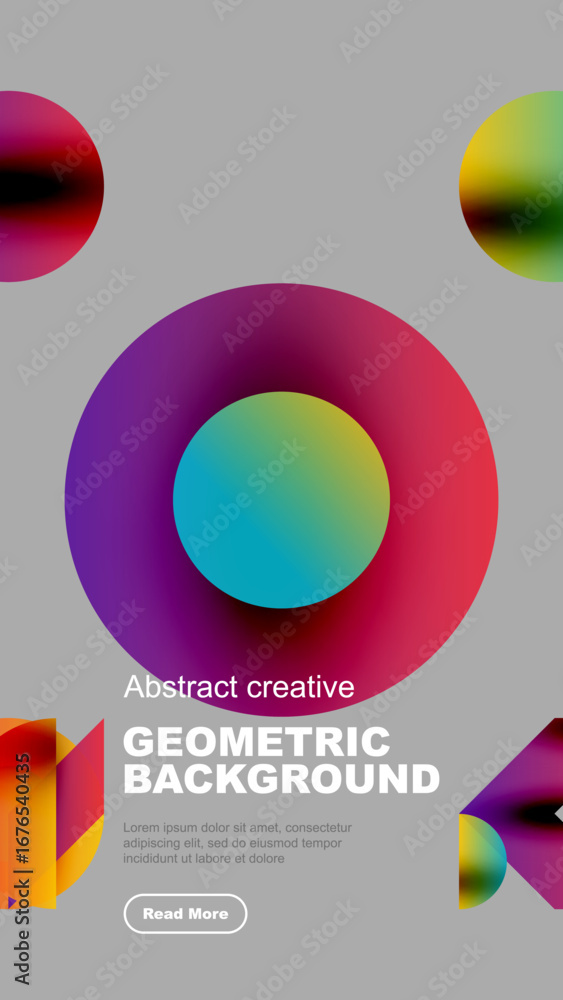 Poster abstract colorful shapes overlap, creating dynamic visual effect. modern design with text elements, 