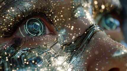 Futuristic technology eye close-up sci-fi setting digital art hypnotic environment macro viewpoint cybernetic concept
