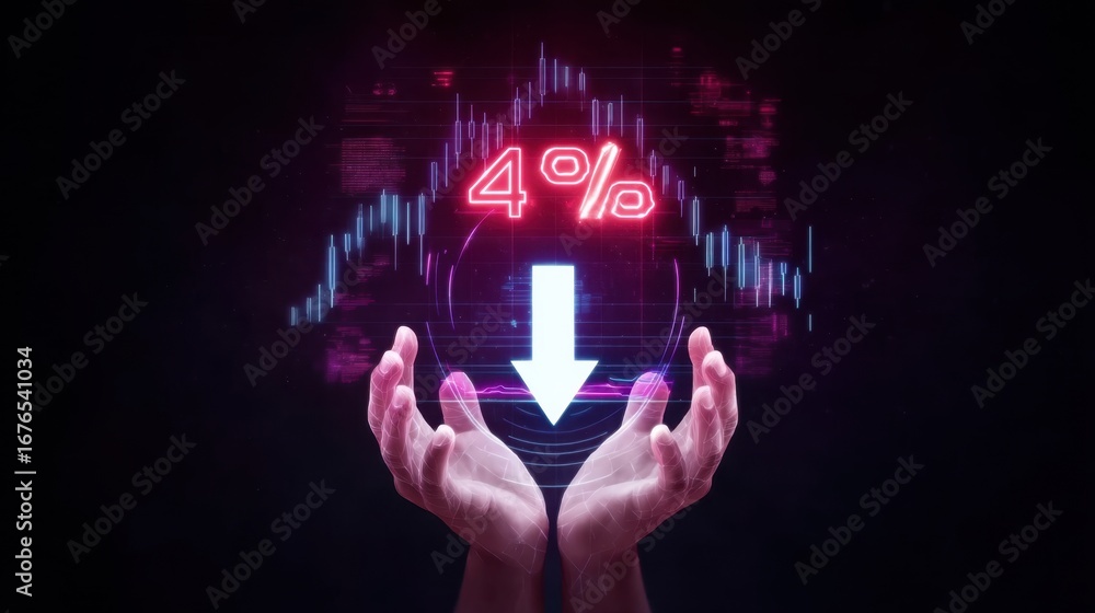 Aufkleber digital visualization of decreasing percentage with hands and colorful graph elements representing m