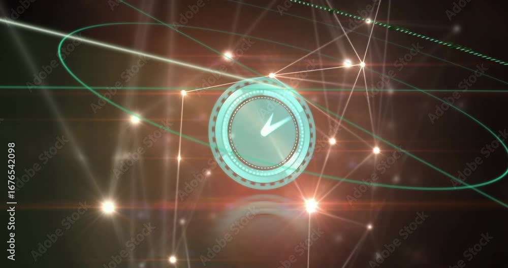 Poster animation of network of connections over clock moving fast