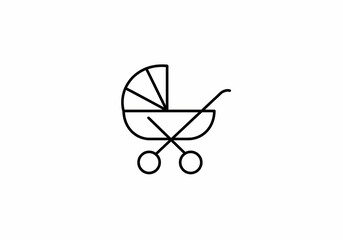 Simple Line Drawing Baby Stroller Icon Minimalist Carriage Illustration Child Carriage Graphic Newborn Pram Vector Baby Transportation Symbol on transparent background