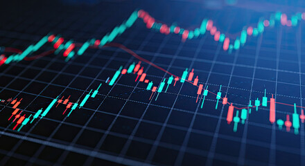Financial Chart with Green and Red Candlesticks on Black Grid