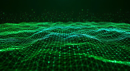 Abstract digital landscape A vibrant green and blue mesh representing data flow and connection