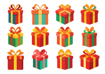 Gift box vector cartoon set icon. Illustration of isolated cartoon icon gift box with ribbon. Vector illustration set christmas present.