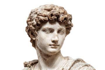Ancient Marble Sculpture of Young Male Bust with Curly Hair and Calm Expression