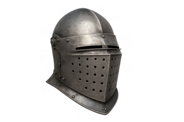 Medieval armor helmet protecting face with transparent background