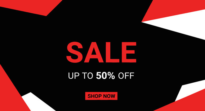 Bold Sale Promotion Design with Modern Abstract Shapes and Up to 50% Discount