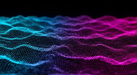 Abstract futuristic technology background with flowing glowing particles. Digital data wave landscape for science and innovation concepts