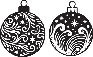 A set of two intricately designed Christmas ornaments featuring beautiful swirling patterns and starry accents for a festive holiday feel.