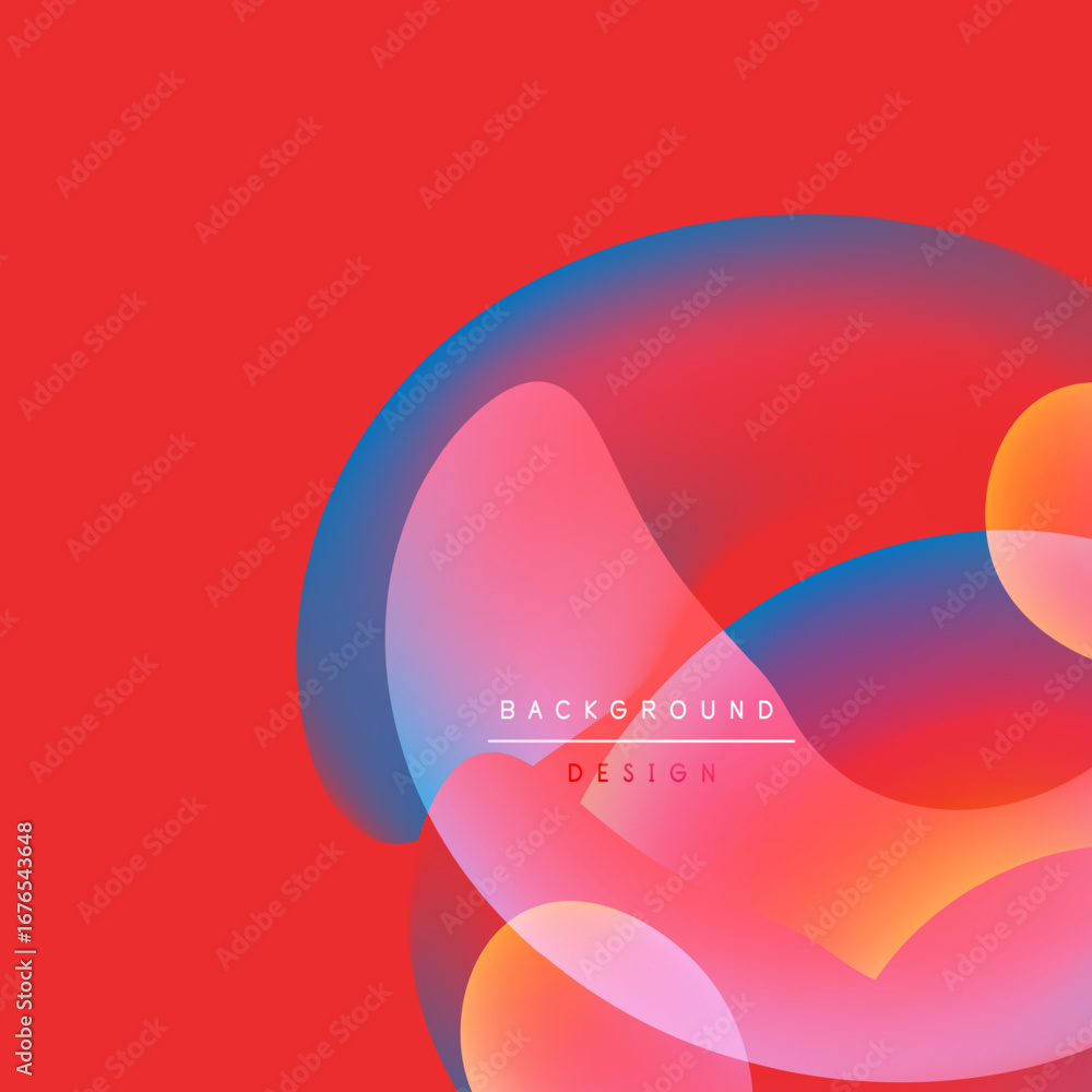 Poster abstract vibrant shapes overlap. red background provides contrast. modern design elements create vis