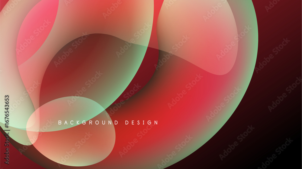 Poster abstract fluid shapes overlap, creating vibrant red, green hues. dark background emphasizes flowing 
