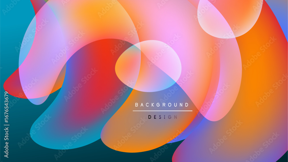 Poster abstract colorful shapes overlap black background. vibrant gradients create modern design, smooth tr
