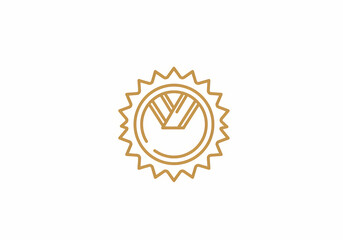 Naklejka premium Elegant Golden Badge Design V Monogram in Sunburst Frame on transparent background