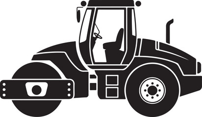 Naklejka premium A detailed and powerful silhouette of a road roller, perfect for construction-themed designs, logos, and heavy machinery illustrations.