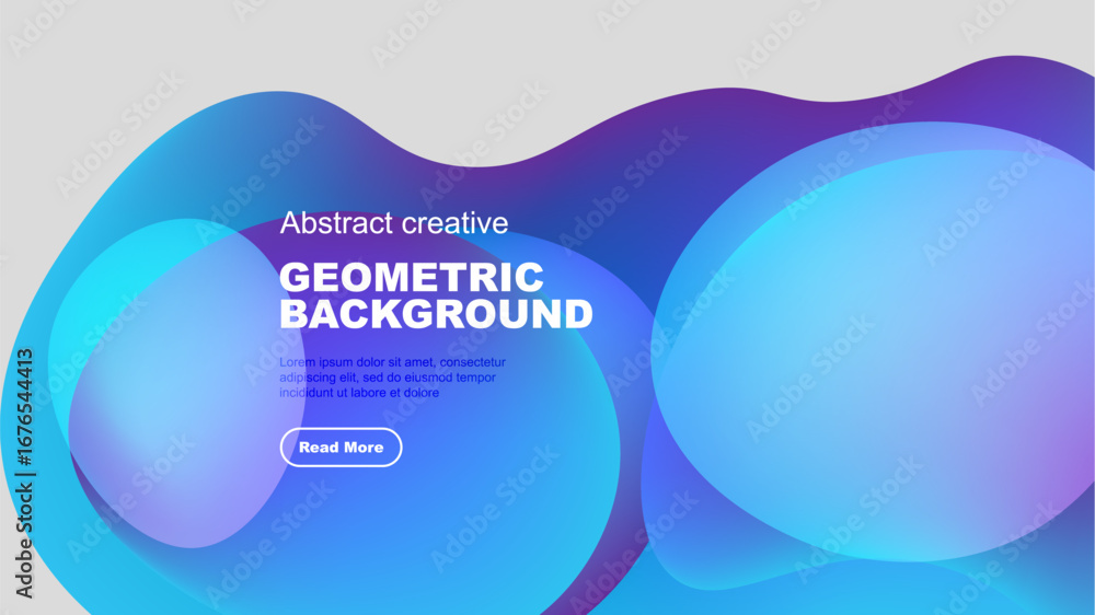 Poster abstract geometric background features vibrant blue, purple shapes over gray. text includes geometri