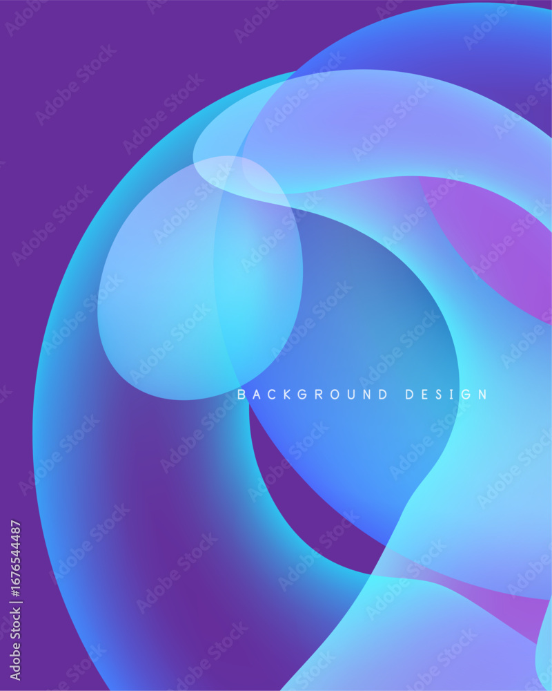 Poster abstract swirls, vibrant blues, purples blend. modern design, smooth gradients create dynamic visual