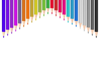 Colorful pencils arranged in an arch isolated on transparent background