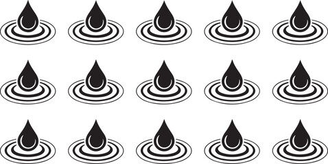 A seamless pattern of falling water droplets creating gentle ripples, perfect for designs related to nature, hydration, or serene aquatic themes.

